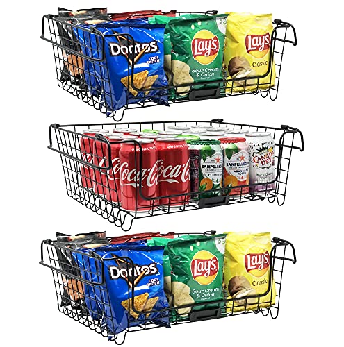THE PERFECT XXL Wire Basket, Set of 3 Pantry Baskets | Metal Baskets, Wire Baskets, Organization Baskets | Black Wire Basket, Large Wire Basket,Kitchen Basket For Storage | Wire Basket For Organizing