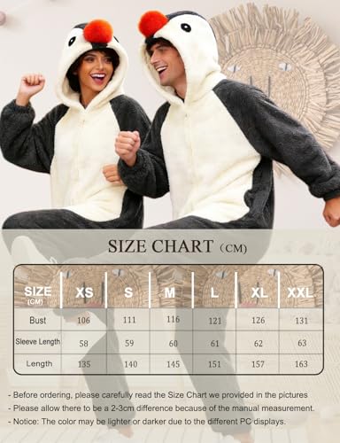 chuangminghangqi Tierkostüm Onesie Gemütlicher Winteranzug Erwachsene Einteiler Schlafanzug Kuscheloverall Damen Flauschig Mit Kapuze Ganzkörper Pyjama Pinguin Kostüm (Pinguin,XL)