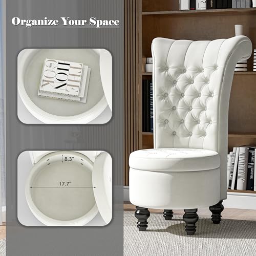 MU Retro High Back Armless Chair, Button-Tufted Royal Royal Furniture Chair, Upholstered Velvet Accent Seat for Living Room, Dressing Room, Bedroom, Beige