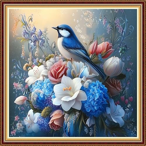 Image of Fanxvivy Stamped Counted Cross Stitch Kits for Adults Printed Cross-Stitch Patterns 11CT Stamped or Counted Cross Stitching Embroidery Kit Needlepoint Kits-Colorful Flowers and Birds 18x18 inch