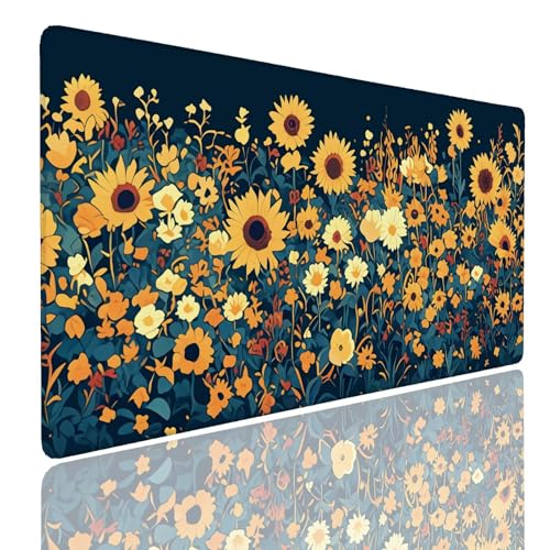 Tapis de souris XL 900x300x4mm motif plants avec bords cousus pour bureau gaming