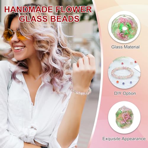 Perles de verre fleur 10mm perles rondes florales sable doré espaceurs facettés bijoux collier - 4