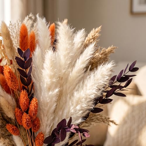Ramo de flores secas pampas 145 piezas boho naranja miniatura 5