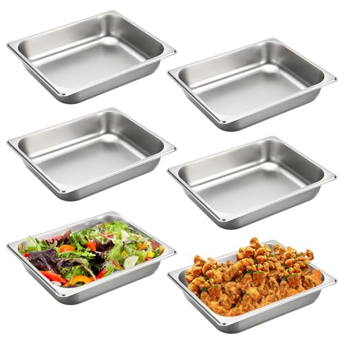 SUMNACON 6pcs 1/2 Gastronormbehälter aus lebensmittelecht Edelstahl, Stapelbare Panierset, von -60° bis 400°C, Spülmaschinenfest Panierschalen für Schnitzel Fleisch Fisch Obst Eis Sauce 6,5cm hoch