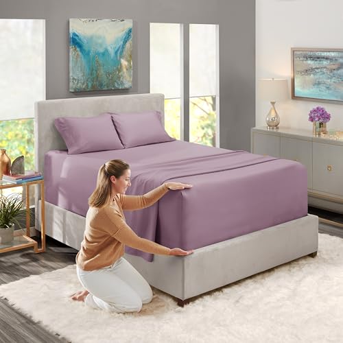 Image of Nestl King Size Sheet Set, 4 Piece Extra Deep Pocket (18-24 inches), Microfiber, Hotel Luxury, Soft, Breathable, Wrinkle-Free, Easy to Care, Dusty Purple