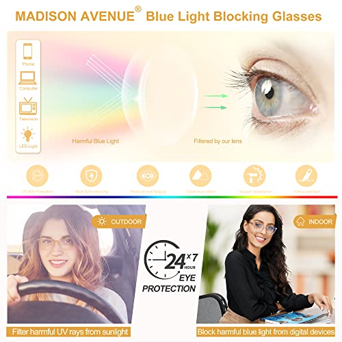 Image of Madison Avenue Blue Light Blocking Glasses Lightweight Computer Game Eyeglass,Anti Eyestrain & UV Glare