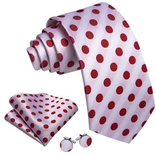 Image of Barry.Wang Ties for Men Silk Tie Sets Polka Dot Woven Necktie Pocket Square Cufflinks Business Wedding