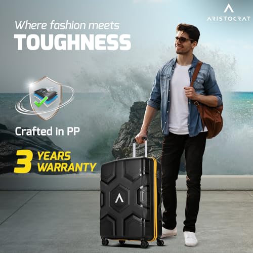 Image of Aristocrat Rock | Trolley Bag, 66 Cm, Medium Hardside Luggage | 4 Wheels, Combination Lock | Polypropylene | Suitcase for Travel | 7 Year International Warranty