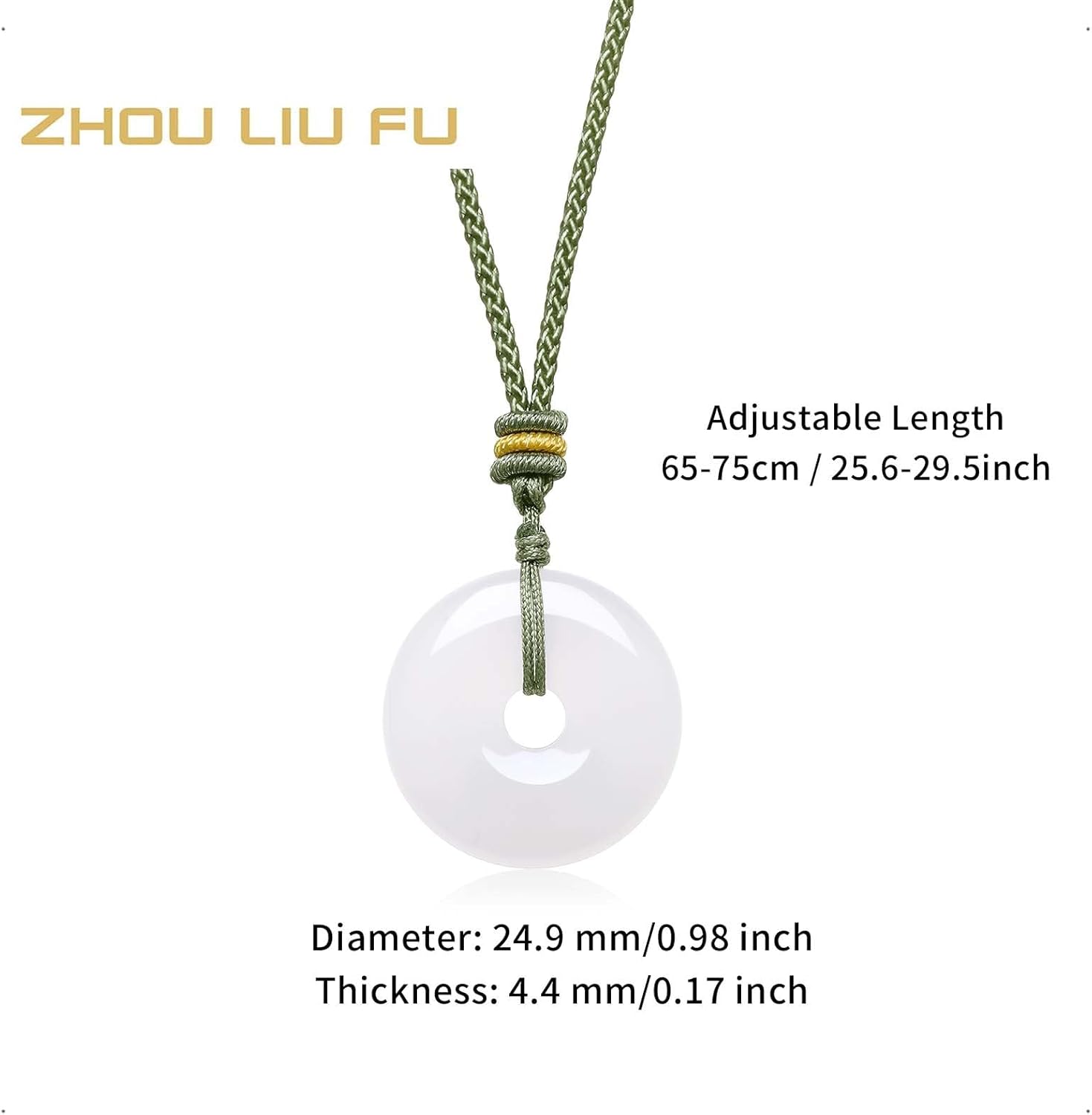 Real Chalcedony Pendant Necklace Round Peace Buckle Pendants Fengshui Blessing Natural Gemstone Dainty Jewelry for Women Birthday Anniversary Green Rope 25.6-29.5"(65-75cm) J0416040 - Image 2