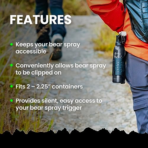 UDAP Griz Guard Bear Pepper Spray Holster, Holder with Belt Clip for Camping, Hiking, Fishing, Fits All 2-2.5\" Cans, GGH