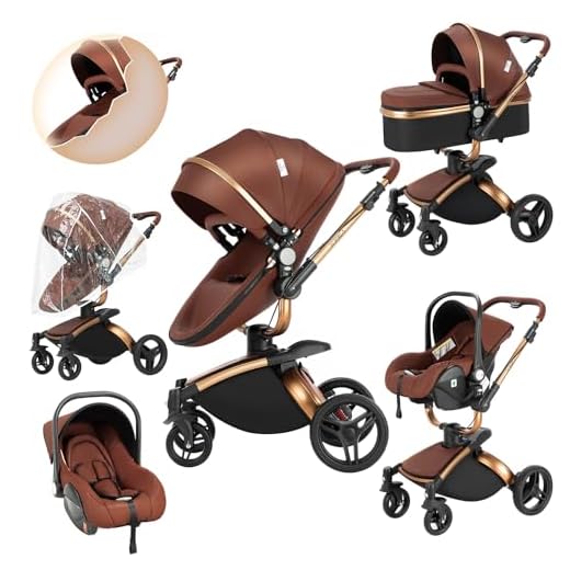 Sistema de Viaje 3 en 1 Carrito con Capazo Cochecito de Bebé 3 en 1 Silla de Paseo para Recién Nacido Cochecito de Viaje Portátil Plegable con Paisaje Alto de Lujo Real (906 Brown)