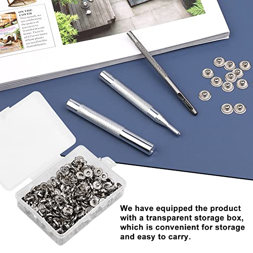 Tlkkue 50 Sets Leather Snap Fasteners Kit 10Mm Silver Metal Snap Buttons Kit Stainless Steel With 4Pcs Snap Fastener Installation Tools For Sewing Clothing, Bracelets, Jackets, Bags Belt, Diy Crafts #TOP4
