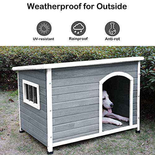 44" Wood Dog Houses Outdoor, Weatherproof Dog Houses Outside with Door Cute Wooden - Thumbnail 7