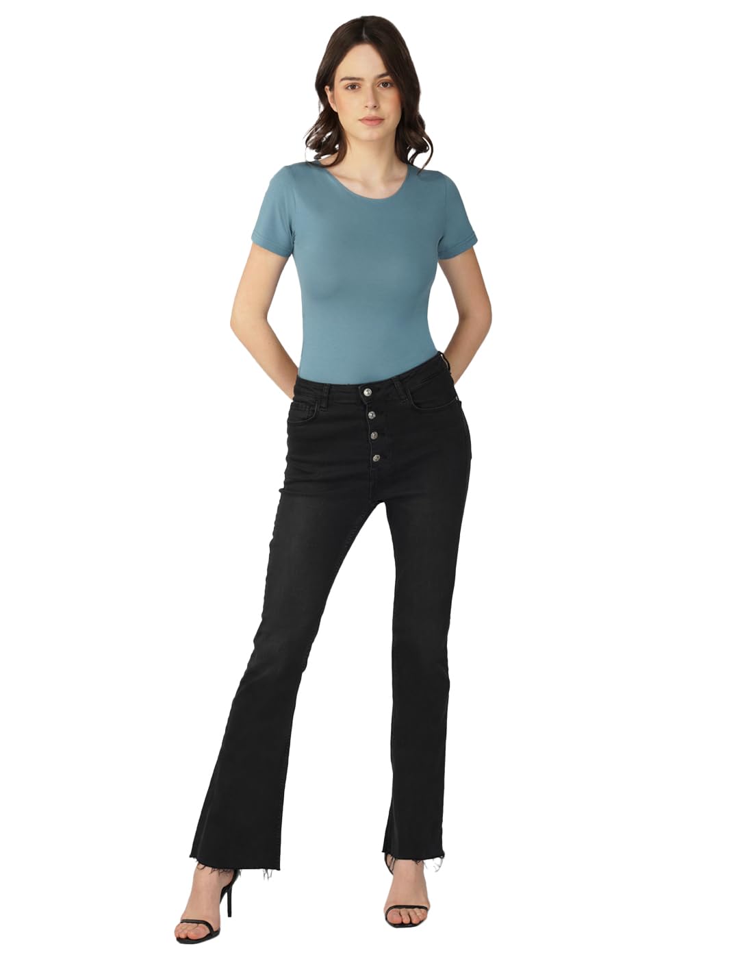one way Women's Solid Slim Fit Smoke Blue Bodysuit-picture-21
