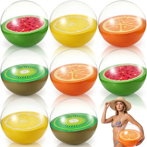 Teyva Daily 8 Pcs Fruit Beach Balls 12'' Fruit Inflatable Beach Balls Oranges Watermelon Kiwis Swimming Pool Floats for Summer Pool Hawaiian Party Favors Fruits Theme Party Decorations