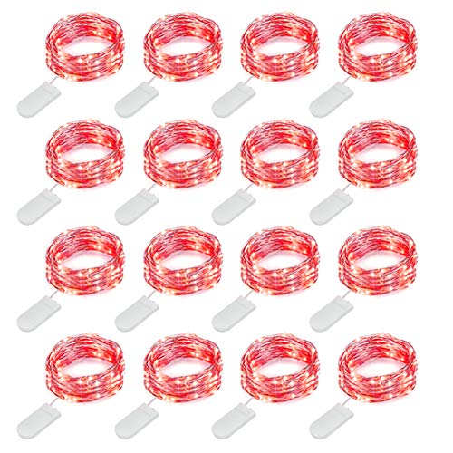 MUMUXI 16 Pack Fairy Lights Battery Operated (Included) 10ft 30 LED Mini String Lights Waterproof Copper Wire Firefly Starry Lights for DIY Wedding Party Mason Jars Christmas Decorations, Red