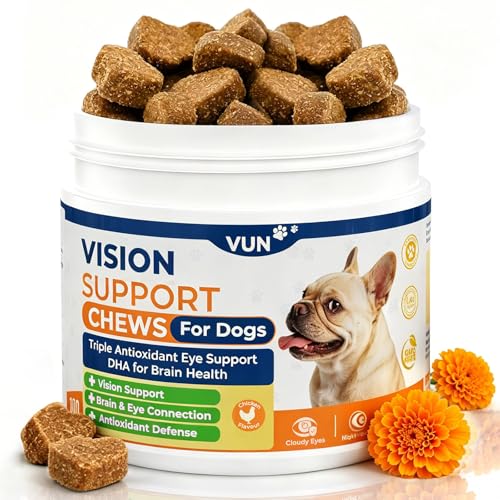 VUN Dog Eye Supplements-Dog Vision Supplement Soft Chew for Cloudy Eyes Dry Eye and Night Vision of Senior Dogs Antioxidant Eye Care with Lutein & Zeaxanthin 100 Counts (Chicken Flavor)
