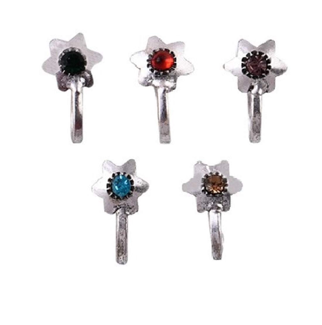 Sansar India Oxidized Silver Plated Press Nose Pin Indian Jewelry