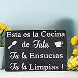 MaSiledy Wooden Kitchen Sign, 8 x 12 Inch, Rustic, Black, Wall Mount, Spanish Kitchen Decor