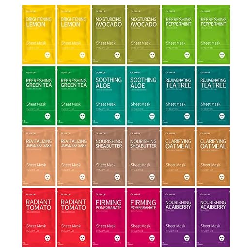 Glam Up Mascarilla facial (24 hojas) - Mascarillas para el cuidado de la piel, Mascarillas faciales hidratantes, Hidratante, iluminadora y calmante, Mascarilla de belleza para todo tipo de piel