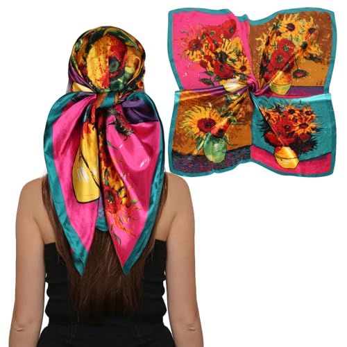 EXTREE Women's 35 inch Fashion Headscarf Silk Satin Scarf for Hair Wrapping at Night Bandana Square Scarf for Sleeping Lake Blue One