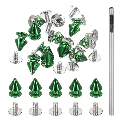 PATIKIL - PATIKIL 12mm Clous Pour Vêtements, 24 Ensembles Pointes Pour Clous Et Pointes Rivets En Cuir Pointes Métalliques Coniques Punk Vis Avec Perforateur Pour Veste En Cuir Tissu, Vert Foncé