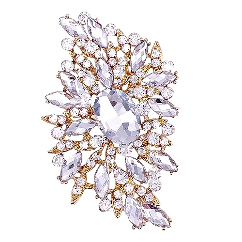 Image of SELOVO Big Large Leaf Brooches and Pins Scarf Decoration Gold Tone