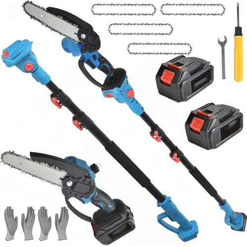 Sierra inalámbrica de poste 6.6Ft, sierra de largo alcance y motosierra portátil 6 '', cabeza ajustable de 90 ° 2 * 3.0 Ah batería recargable motosierra eléctrica de extensión de poste 4 * cadena