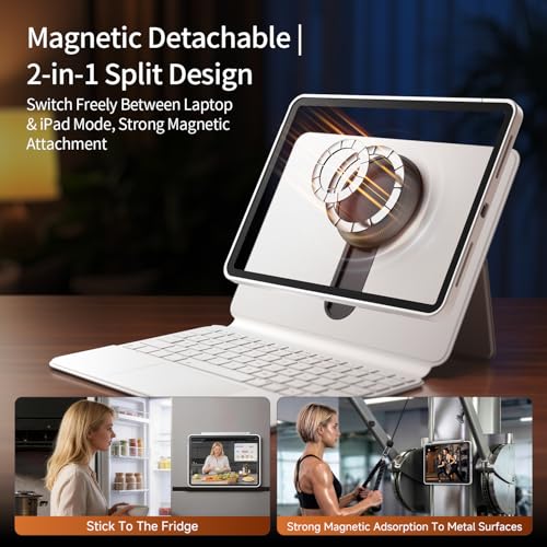 Image of Detachable Magnetic Keyboard Case for iPad Pro 13 Inch, White | Sliding Rail Height Adjustable Stand,7-Color Backlit,Multi-Touch Trackpad,360 Rotatable,Clear Back for iPad Pro 13 M5 /M4
