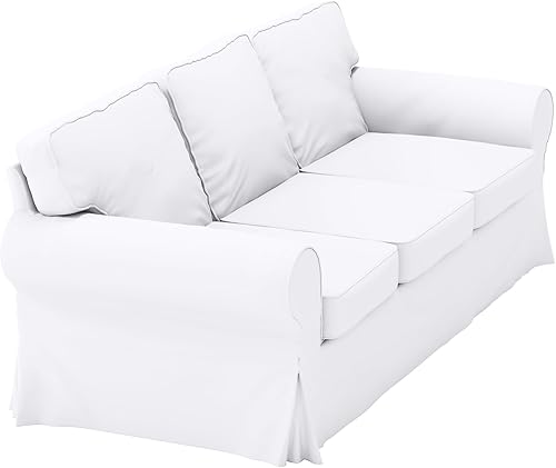Miniatura 7 de Ektorp - Funda de repuesto de algodón para sofá de 3 asientos, hecha a medida, compatible con la funda de sofá IKEA Ektorp (algodón de lino blanco)