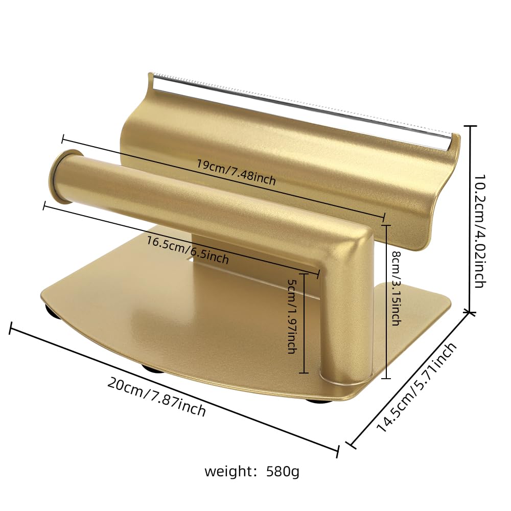 Professional Foil Dispenser and Cutter, Metal Sawtooth Design, Non-Slip Base, Gold