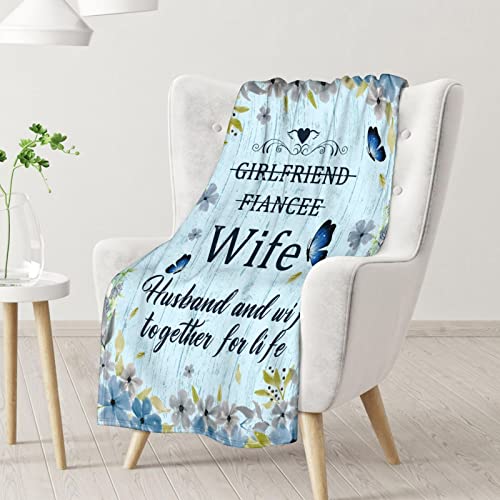 Wedding Throw Blanket - Soft, Fuzzy & Warm - 50x60 Inches Marriage Prayer Blankets for Bride, Groom - Light Blue Modern Throws Gifts for Newlywed Couples