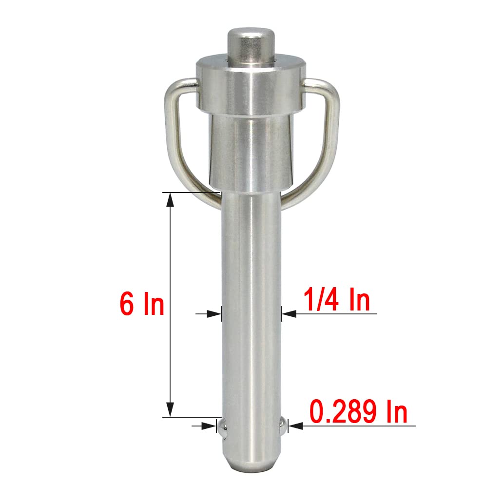 AUZHU - PLN - Inch - Marine Grade Stainless Steel Ball Lock pins Quick Release pin with Button Indexing pins Spring pins Positioning pins Safety pins Locating pins Dowels Size: M 1/4 in - L 6 in