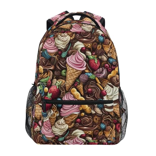 Strawberry Ice Cream Chocolate Backpack for School Boys Girls Adults Kids Bookbag Laptop Bag 15L