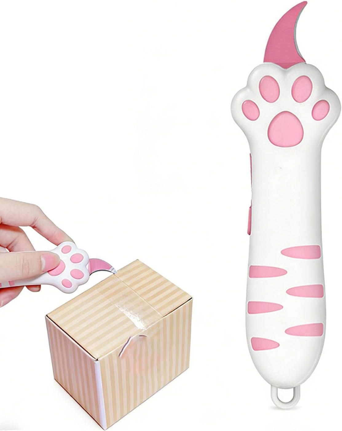 Cat Paw Box Cutter, Retractable Cat Claw Knife - Cute Cat-themed Box Paper Cutter & Carton Sealing Tape Knife, Ideal Unpacking Tool for Women & Girls, Portable Gift Opener (Pink)