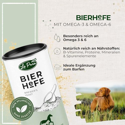 LaPura Bierhefe Pulver für Hunde, Katzen & Pferde - mit Omega 3 & 6, Biotin, Zink, Vitaminen, 100% rein ohne Zusatzstoffe, Barf Ergänzung, 250 g
