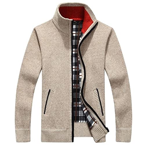 Men's Cardigan Sweaters Winter Fleece Full Zip up Slim Fit Stand Collar Sweaters Casual Knitted Sweater with Pockets