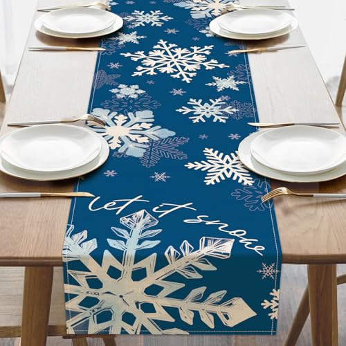 Croar Winter Snowflake Blue Dining Table Runner, Let It Snow