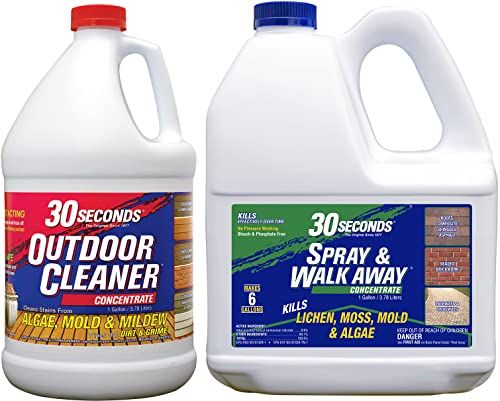 30 SECONDS Outdoor Cleaner Concentrate for Mold, Mildew, Algae and Lichen + Spray & Walk Away Concentrate - No Pressure Washing Required, for Siding, Decks, Vinyl, Roof, Fence, Patio (2 Pack) (1 Gallon - 2 Pack) 30 SECONDS Outdoor Cleaner Concentrate for Mold, Mildew, Algae and Lichen + Spray & Walk Away Concentrate - No Pressure Washing Required, for Siding, Decks, Vinyl, Roof, Fence, Patio (2 Pack) (1 Gallon - 2 Pack)