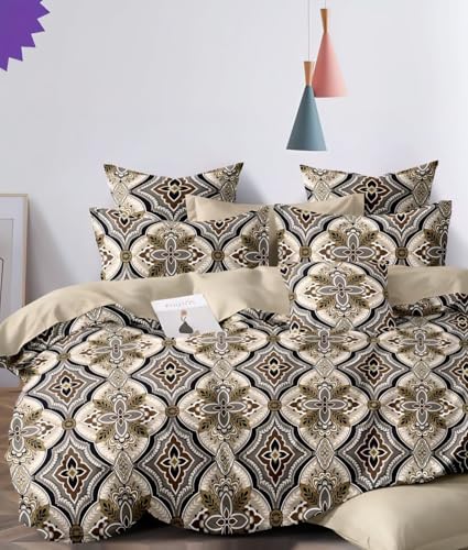Image of 300 TC Premium Cotton Single Bed Duvet Cover with Zipper |King Size Reversible Rajai Cover for Comforters|Dohars|Blanket|Warm Stuff|90x60 Inches|Royal Beige Paisley|ASS76