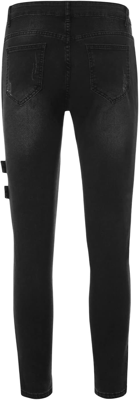 Mens Fashion Ripped Distressed Slim Fit Jeans Mid Rise Skinny Denim Pants