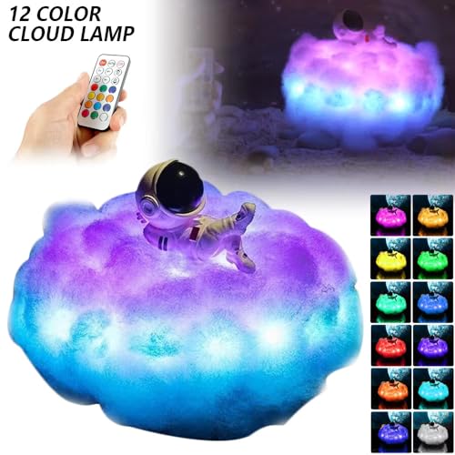 Image of One94Store Plastic Astronaut Cloud Lamp Colorful Creative Night Light USB Led Rainbow Effect Galaxy Projector with Remote Control Adjustable Timer Night Lamp for Baby, Bedroom, Gaming Room