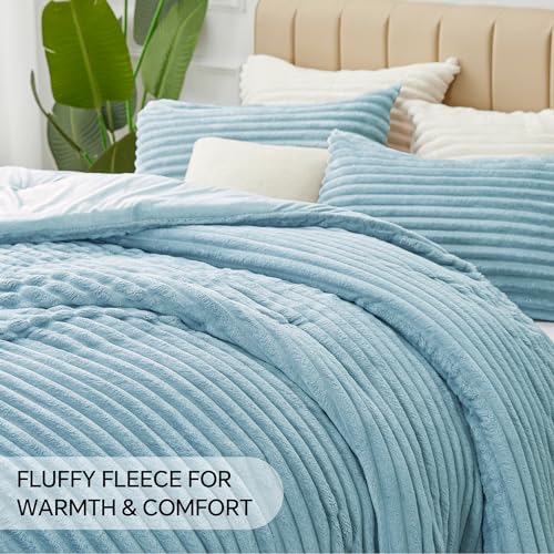 BEDELITE Fleece Twin Comforter Set -Super Soft & Warm Fluffy Light Blue Bedding, Luxury Fuzzy Heavy Bed Set for Winter with 1 Pillow case