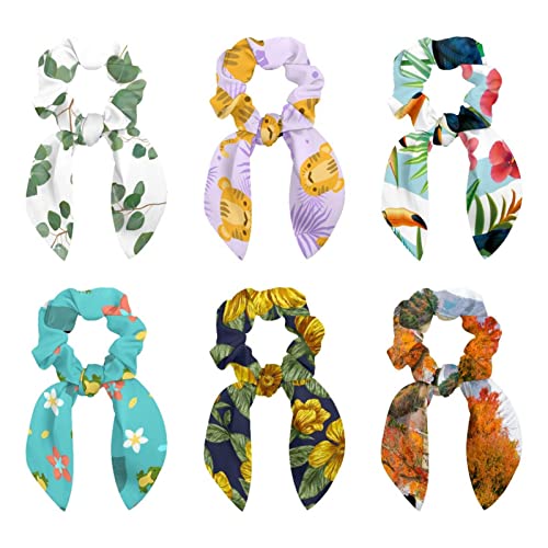 Chouchous en satin lot de 6 avec motif tigre et ruban elegant pour femme