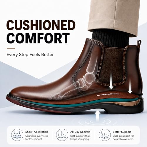 Image of ArcBrothers Men's Chelsea Boots, Relaxed Fit Roomy Toe Box Design, Premium Leather Slip-on Ankle Boots, All-Day Comfort