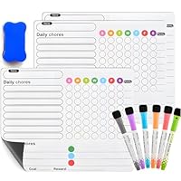3PCS Magnetic Chores Chart for Kids with 6 Fine Tip Markers, Reusable Magnetic Reward Charts Weekly Planner Whiteboard Task Charts for Behaviour, Discipline and Organisation, Fridge Family Planner for