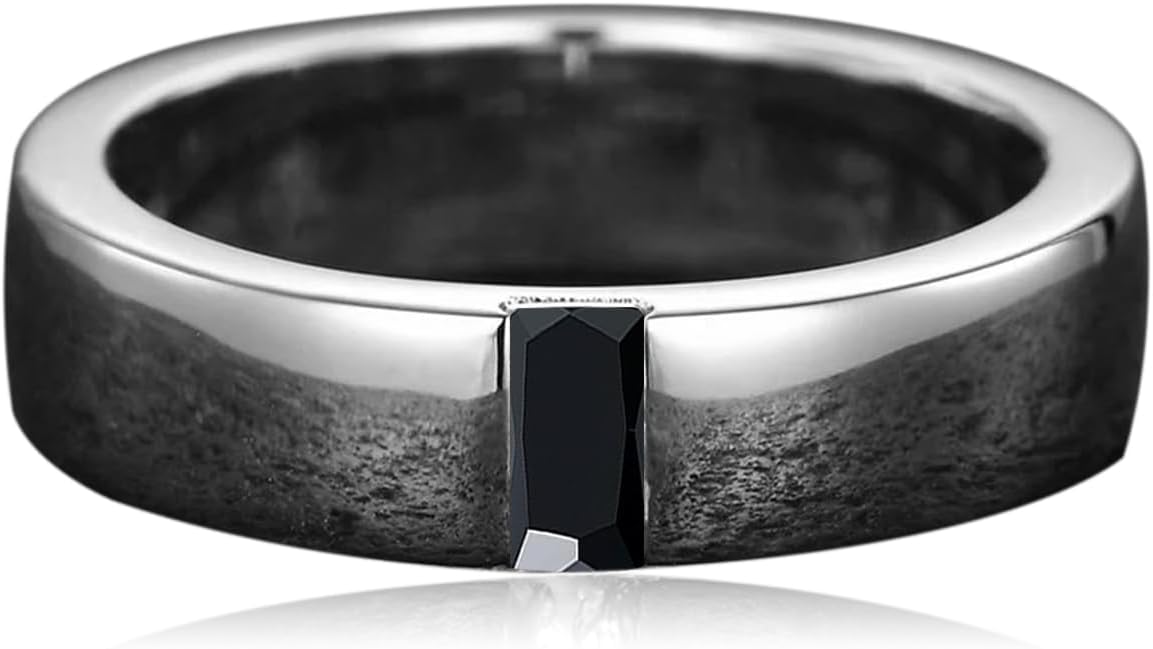 Moss Agate Ring Men 925 Sterling Silver Custom Engraving Text Men's Wedding Rings Promise Ring Moss Agate Jewelry Gift for Engagement/Anniversary/Wedding