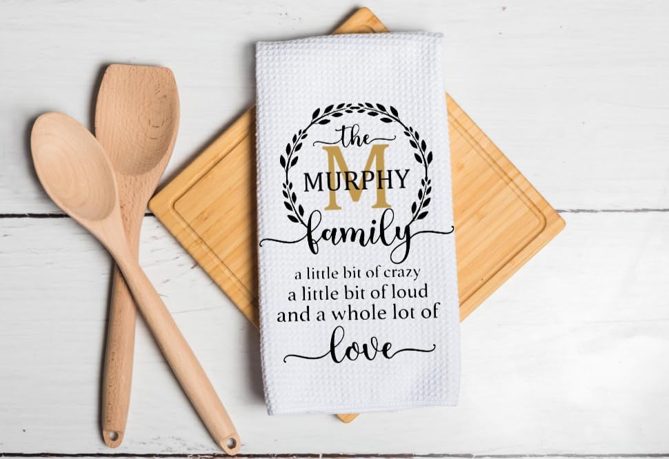 Miniatura 5 de Family Monogram - A Little Bit Of Crazy - Kitchen Towel - Personalized with any name. Microfiber White Waffle Weave Towel. 16 x 24 in. Absorbent, No