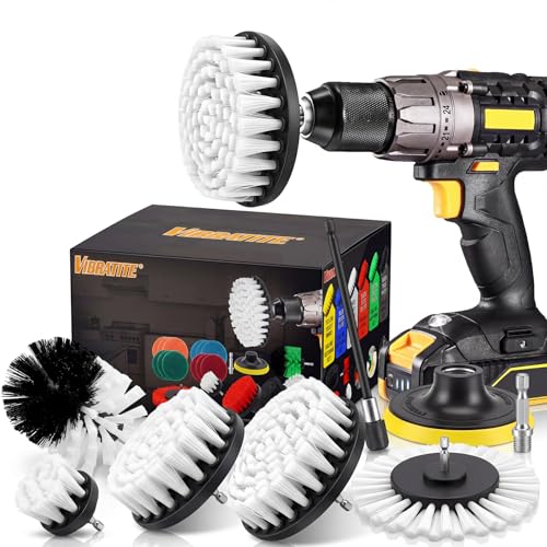 VIBRATITE Bürstenaufsatz Bohrmaschine Set 20 Stück Bürstenaufsatz Akkuschrauber Bürste Reinigungsbürste Felgenbürste Scrubber Reinigung Kit Power Scrubber für Bad Felgen & Polster Weiß
