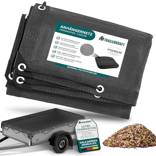 TRAILERKRAFT® Anhängernetz Feinmaschig - Abdecknetz mit Gummiseil - zur Ladungssicherung - Transportnetz Netz für Anhänger, Ladungssicherungsnetz feinmaschig (Schwarz, 2x3,5m)